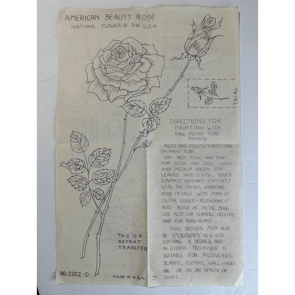 Vintage American Beauty‎ Rose Repeat Transfer #2002-D HTF RARE